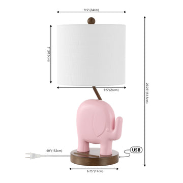 Ellie Bohemian Designer Iron/Resin Elephant LED Kids Table Lamp with Phone Stand and USB Charging Port - JONATHAN Y